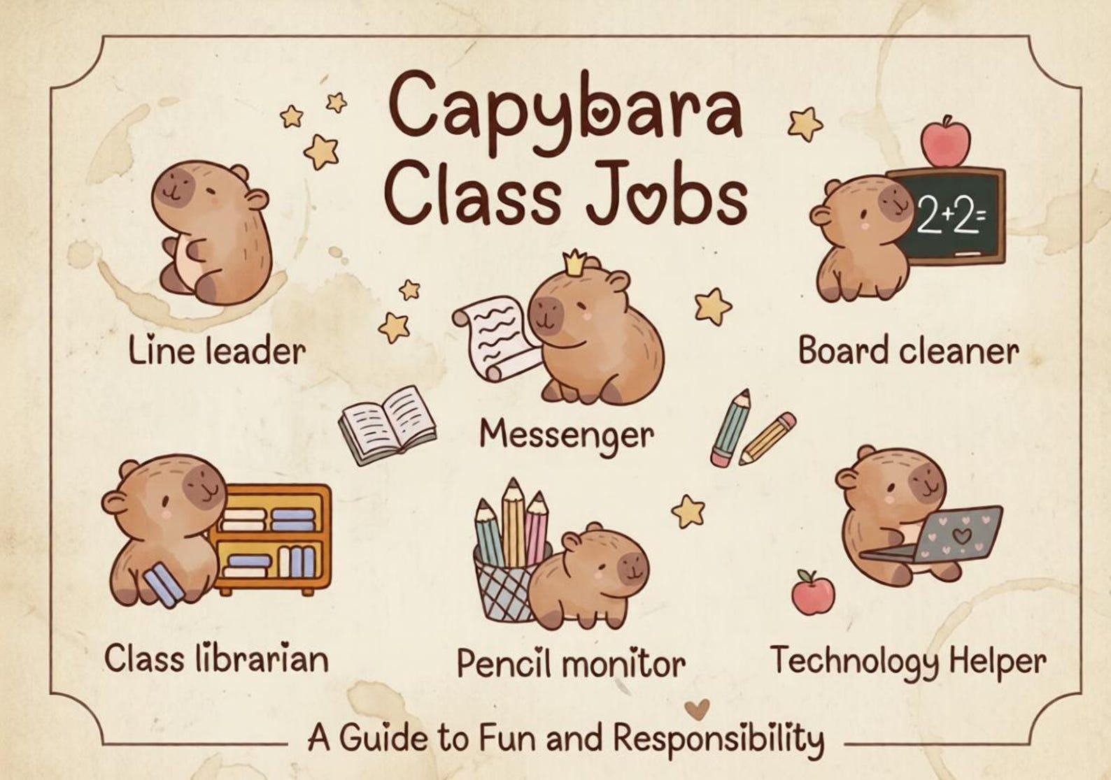 Capybara Classroom Job Cards Printable: Fun Teacher Organization Tool ...