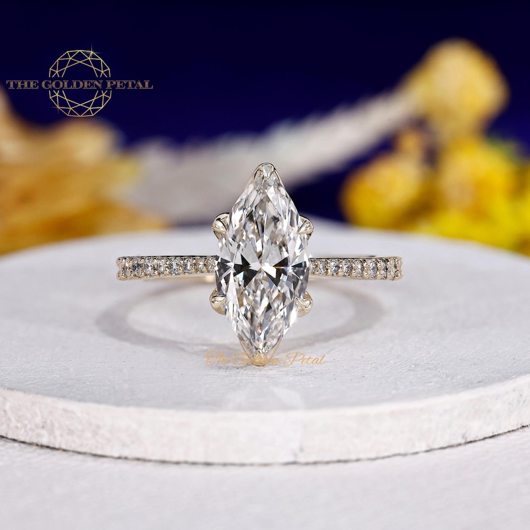 Marquise Cut Lab Grown Diamond Engagement Ring | Luxury Solitaire With ...
