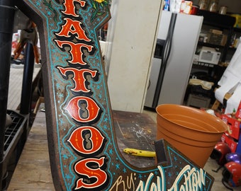Vintage looking personalized Tattoo shop arrow sign