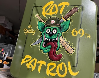 Hand painted Garage Art &quot;rat patrol&quot; Vintage fuel can