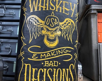 Hand painted Garage Art "American Whiskey" huge 64oz stainless flask