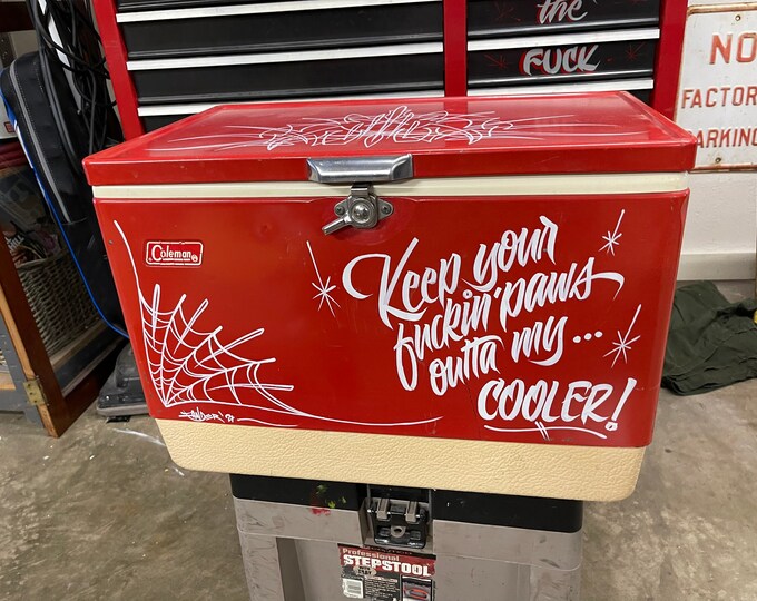 Hand Painted Garage Art cooler Vintage Coleman Cooler Personalized Etsy