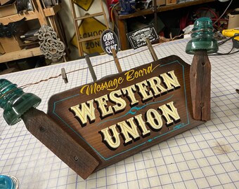 Hand painted Garage Art "Western Union" vintage message board sign