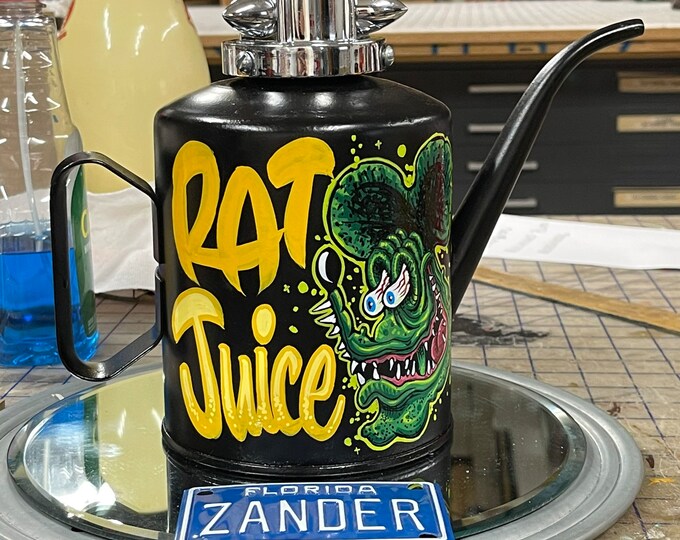 Hand Painted Garage Art rat Juice Vintage Oil Can Etsy