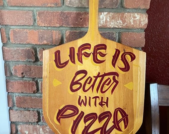 Hand Lettered vintage street sign “pizza" vintage wooden pizza peel, kitchen ,  signs, chef