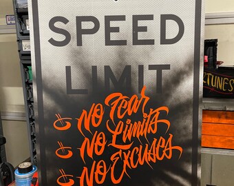 Hand Lettered vintage speed limit sign "limit" rustic sign, man cave, old road sign