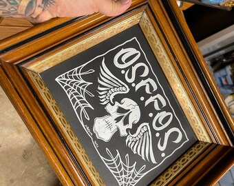 Hand painted Garage art "OSFFOS" sign, vintage wooden frame