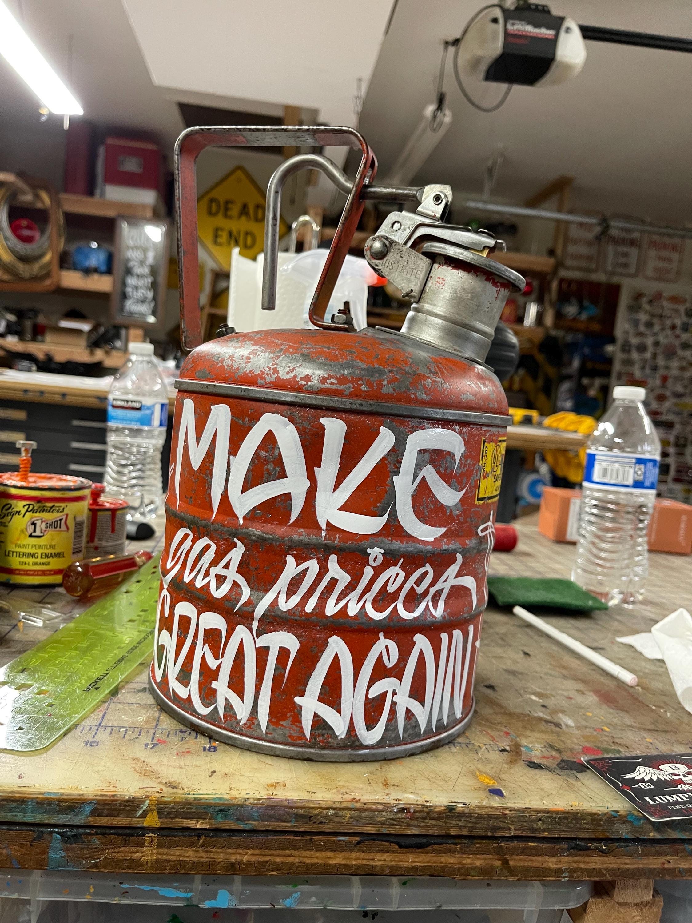 Hand painted Garage Art "gas prices" Vintage fuel can