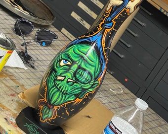 Hand painted Garage Art "shrunken head" vintage bowling pin