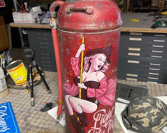 Hand painted vintage, buffalo fire extinguisher, pinup