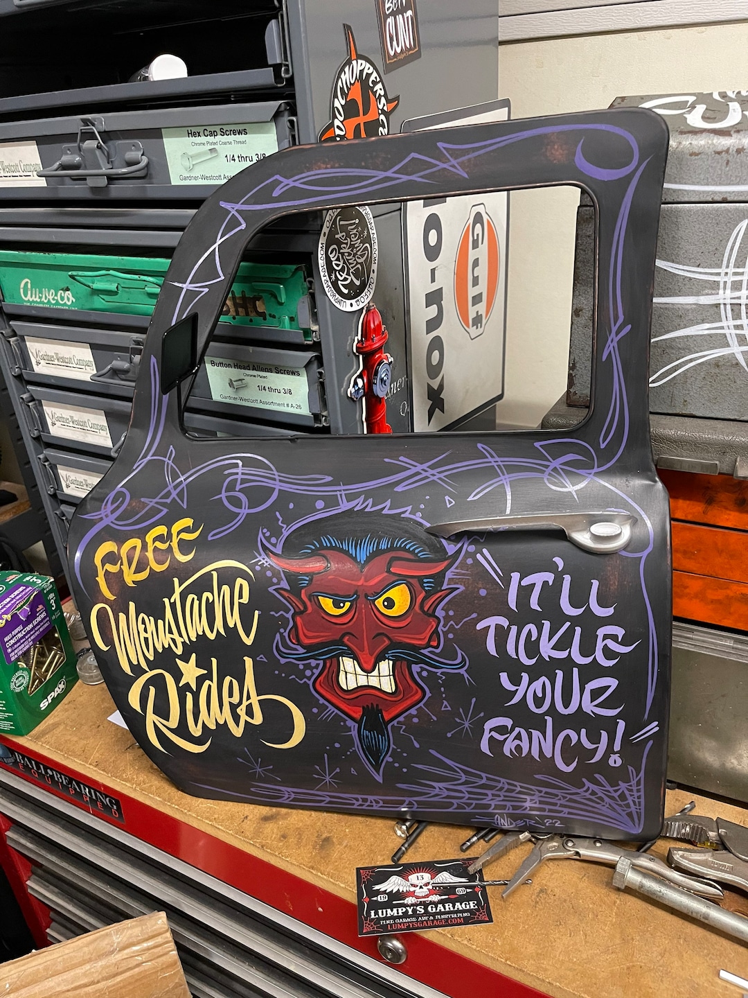 Hand Painted Garage Art mustache Rides Sign on a Etsy