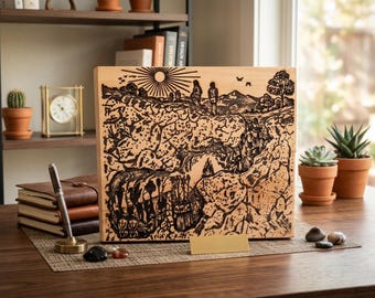 Houtsnijwerk "Plato's Allegory of the Cave" uit het boekkunstwerk "The Republic"