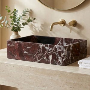 Lavabo de mármol Rosso Levanto de diseño personalizado de 42 x 27 x 11 cm para montaje en pared, lavabo de piedra, mueble de baño personalizado de MarmoraDesign