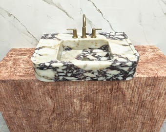 Custom Calacatta Viola Marble Sink, Wall Mount Natural Stone Basin, Countertop Powder Room Sink, Luxury Bathroom Vanity Sink