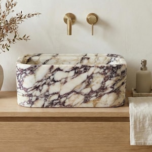 Lavabo de pared de mármol Calacatta Viola, lavabo de baño personalizado, encimera de piedra natural hecha a mano, lavabo flotante para tocador