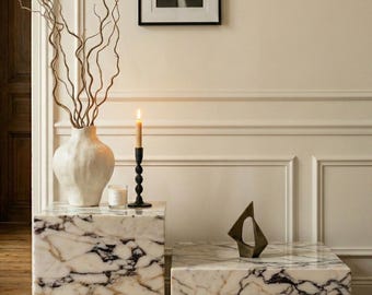 Calacatta Viola Marble Plinth Table, Luxury Coffee Table, Marble Side End Table, Custom Pedestal Decor Stand for Modern Home Interiors