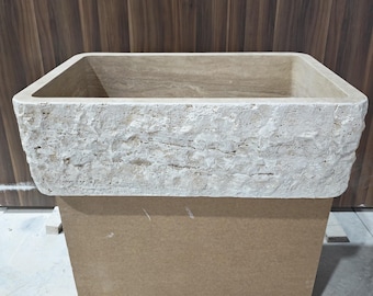 Handmade Travertine Sink with Chiseled Front, Natural Stone Kitchen Sink, Bathroom Vanity Basin, Rustic Farmhouse Washbasin Decor