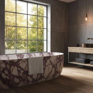 Calacatta Viola marmorbadkar 160x80x60 cm | Lyxigt fristående badkar i natursten | Handgjort badkar av MarmoraDesign