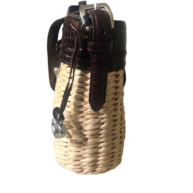 Brighton Vintage Straw & Brown Croc Leather Shoulder Bag image 5
