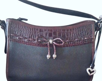 Brighton Vintage Black & Brown Croc Leather Shoulder Bag