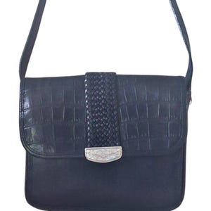 Bolso bandolera organizador vintage Brighton de piel de cocodrilo en negro y marrón imagen 1