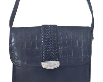 Brighton Vintage Black & Brown Croc Organizer Crossbody Bag