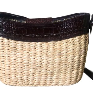 Brighton Vintage Straw & Brown Croc Leather Shoulder Bag image 3