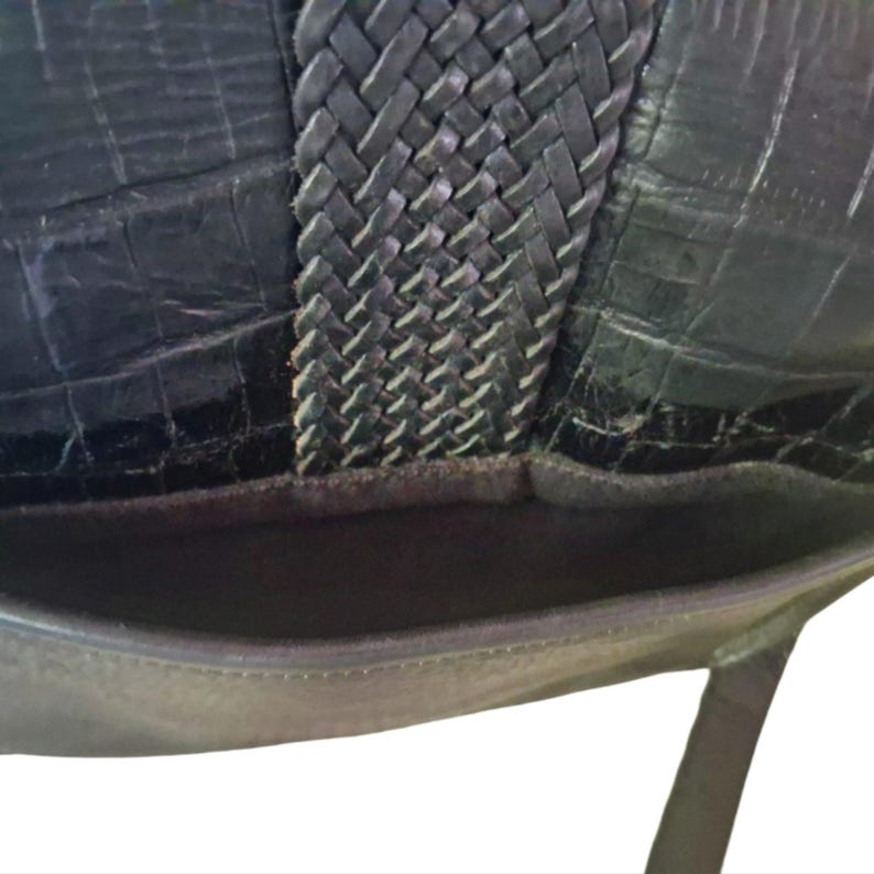 Bolso bandolera organizador vintage Brighton de piel de cocodrilo en negro y marrón imagen 7