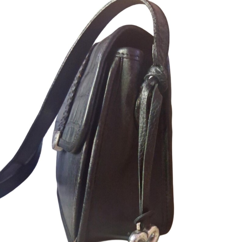 Bolso bandolera organizador vintage Brighton de piel de cocodrilo en negro y marrón imagen 6