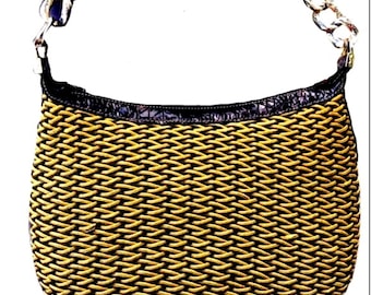 Brighton Vintage Straw/Black Croc Leather Shoulder Bag