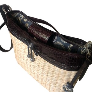Brighton Vintage Straw & Brown Croc Leather Shoulder Bag image 4