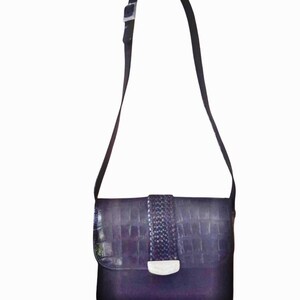 Bolso bandolera organizador vintage Brighton de piel de cocodrilo en negro y marrón imagen 3