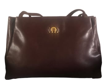 Bolso de hombro vintage de piel marrón oscuro de Etienne Aigner