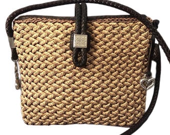 Brighton Vintage Straw Leather Crossbody Bag
