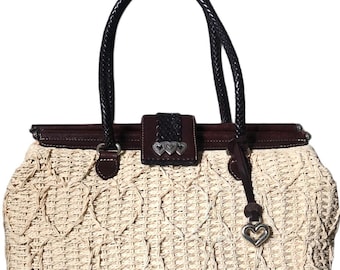 Brighton Vintage Straw and Leather Trim Shoulder Bag