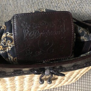 Brighton Vintage Straw & Brown Croc Leather Shoulder Bag image 7