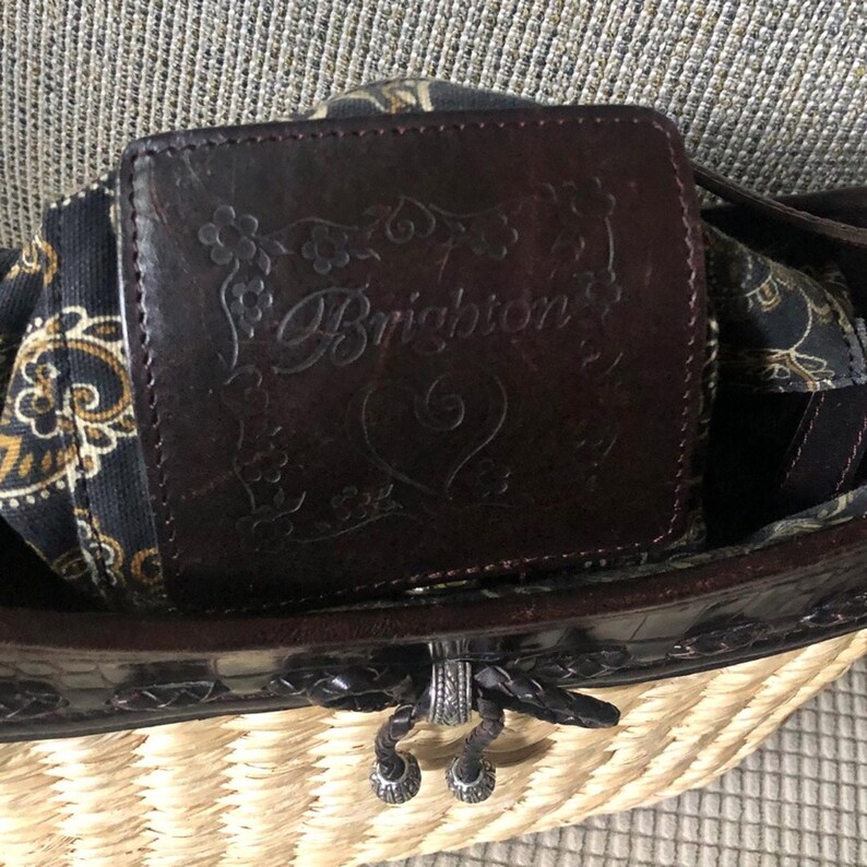 Brighton Vintage Straw & Brown Croc Leather Shoulder Bag image 7