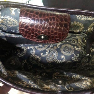 Brighton Vintage Straw & Brown Croc Leather Shoulder Bag image 6