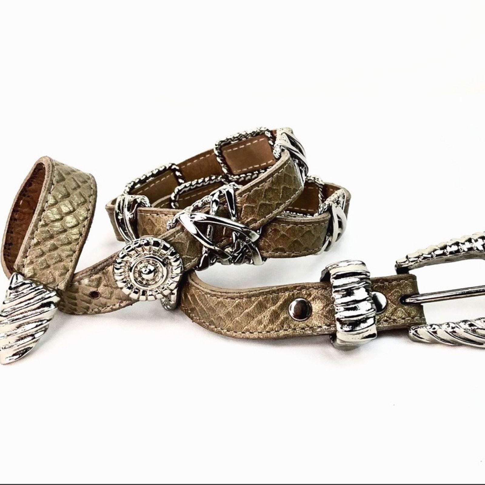 Vintage Leatherock Leather and rafia Belt wlarge ornate metal Buckle LEATHEROCK Leather Gold Belts for Women for sale | eBay main image 3