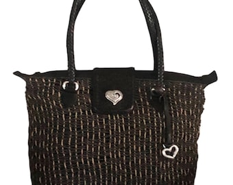 Brighton Vintage Black/Tan Straw Shoulder Bag