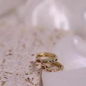Rainbow & Clear Huggie Earrings, Gold Hoop Earrings, Minimalist CZ Earrings, Colorful Crystal Jewelry Gift for Her