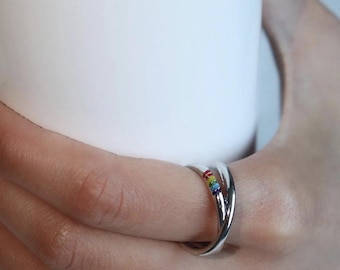 Anel Möbius Arco-Íris: Aliança Infinita Banhada a Prata de Lei, Joia do Orgulho LGBTQ+