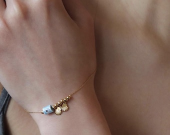 Evil Eye Armband, Muschel Anhänger, 18K Vergoldet