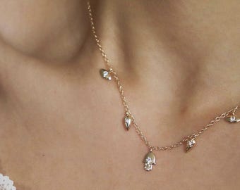 Minimalist Eye Charm Diamond Station Necklace