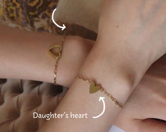 Mother Daughter Matching Bracelets, Heart Bracelet Set, Mom and Daughter Gift, Mother's Day Gift, Gold Family Bracelet, Minimalist Jewelry