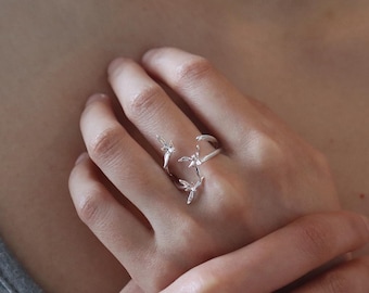 Sterling Silver Organic Texture Statement Ring, Irregular Minimalist Raw Style Jewelry