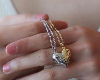 Matching Heart Necklace Set, Magnetic Couple Pendants, Friendship Gift for Her
