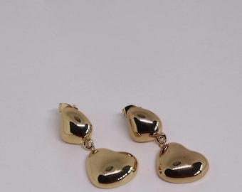 Brincos pendentes em formato de coração, em aço inoxidável banhado a ouro/prata.