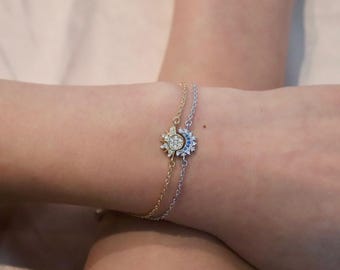 Sun & Moon Sterling silver Bracelet Set: Celestial Couple Jewelry
