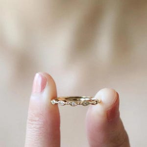 Dainty Diamond Half Eternity Ring, Minimalist Gold Wedding Band